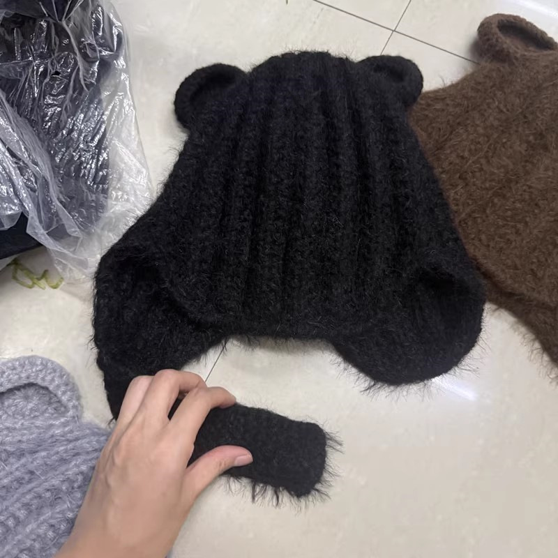 可爱百搭减龄小熊耳朵毛线帽子女秋冬保暖短遮护耳针织雷锋帽显瘦|undefined