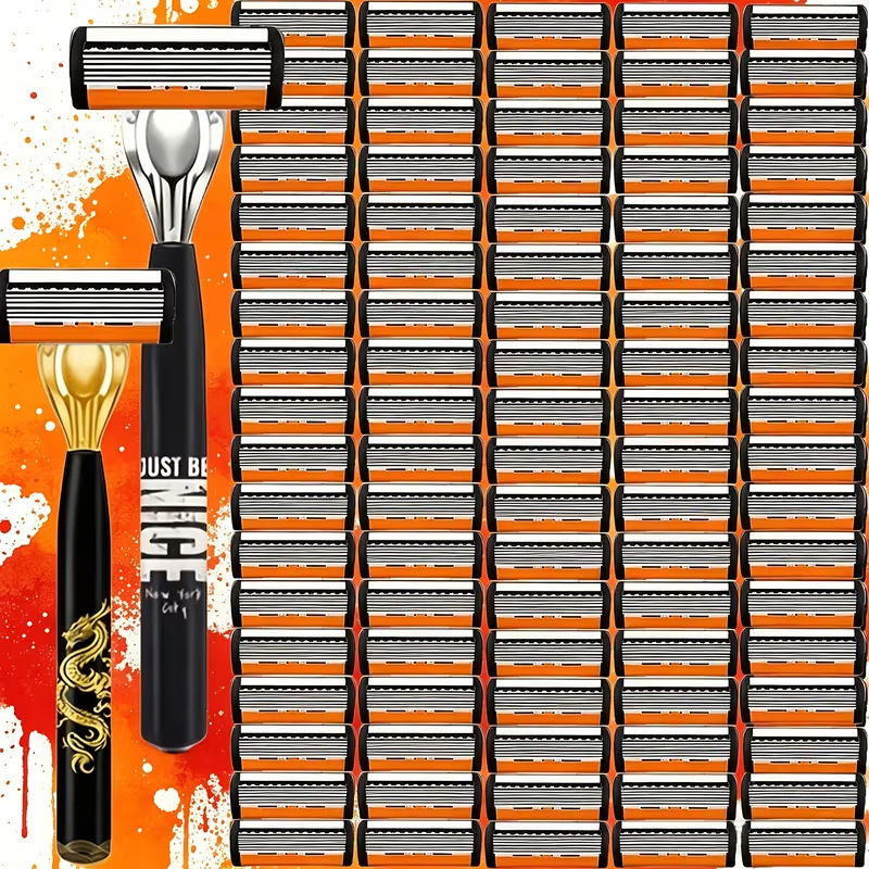 High-End Six-Blade Men's Razor Set, 72 Pieces, Multiple Combination Replacement Blades, Durable Stainless Steel Blades