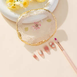 新款树脂干花美甲调色盘玛瑙金边水晶美甲展示板美甲调色盘工具