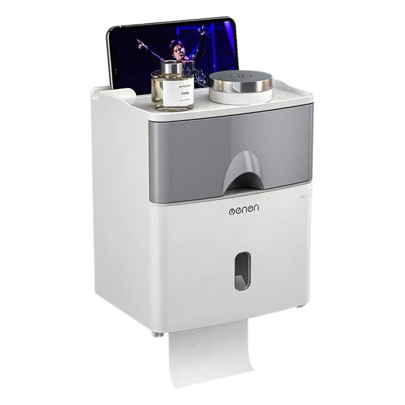 Double-Layer Multi-Functional Tissue Box Roll Toilet Punch-Free Creative Paper Box Toilet Paper Roll Waterproof