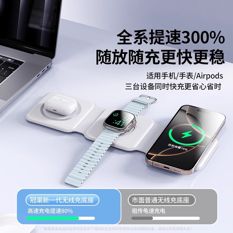 Three-In-One Wireless Charger, Desktop Foldable Wireless Charger, Suitable for Fast Charging of Apple Mobile Phones, Earphones, and Watch Stands