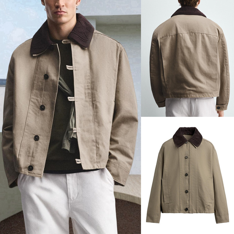 Men's Fashion Jacket Trendy Casual Crochet Patchwork Loose Lapel Autumn New Coat