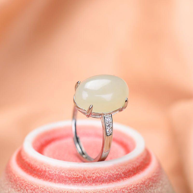 Genuine natural Hotan Jade ring for female 925 silver gilded fidelity jade ring gold inlaid jade adjustable gift