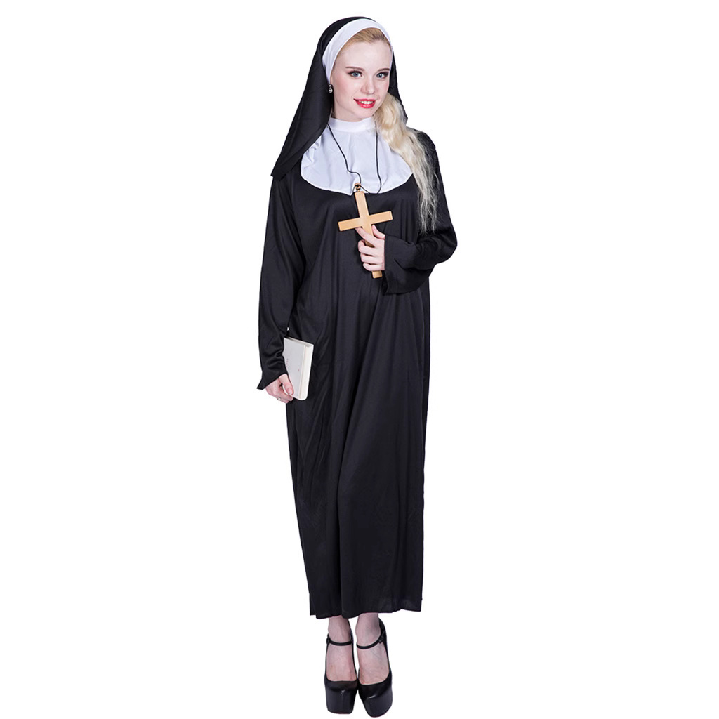 Fabricante en stock de Halloween profesional juego de rol traje de Halloween religiosa monja predicador cos traje