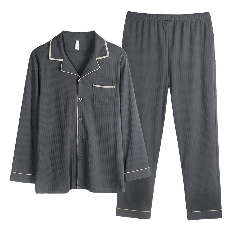 Pijamas de los hombres de primavera y otoño 100% algodón de manga larga más tamaño de los hombres sueltos de ropa para el hogar de otoño e invierno cardigan traje