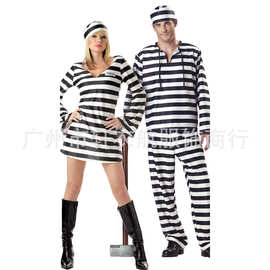 万圣节 cosplay动漫服装经典条子囚犯舞台服表演服男女囚服情侣款
