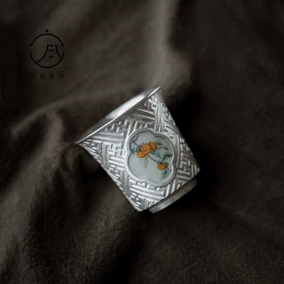 宜室茶话999纯银鎏银开窗柿柿如意茶杯主人杯功夫茶具复古品茗杯