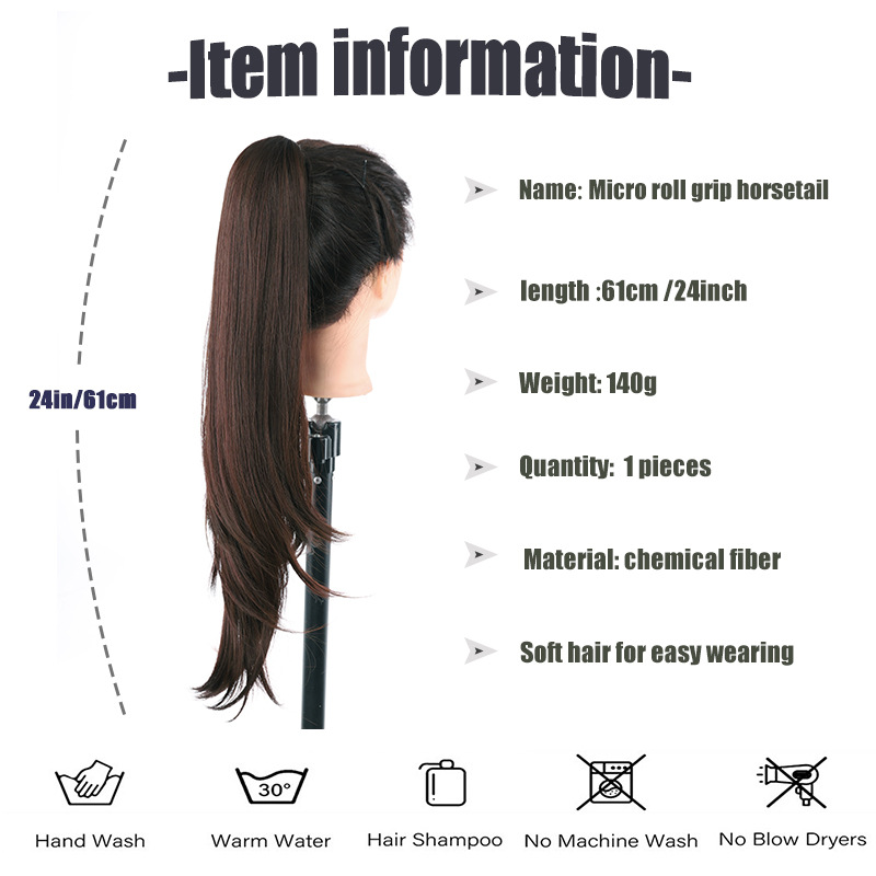 Petite perruque micro-bouclée mi-longue à clip, queue de cheval haute, extensions de cheveux naturels sans couture, augmente le volume des cheveux, 61 cm, 140 g_voghion.com