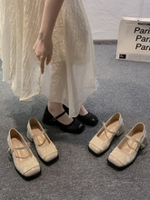 韩系单鞋女款2024春夏季新款气质法式复古百搭粗跟玛丽珍鞋