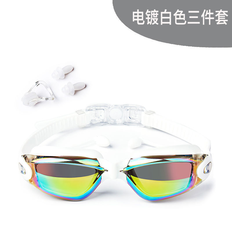 Gafas de natación para hombres de alta definición, gafas de natación anti-neblame para adultos, niños y niñas con tapones de auriculares, gafas de natación de marco grande, cubierta de sombrero