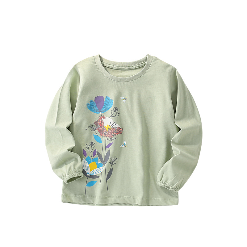 Camiseta de las niñas manga larga otoño algodón niños bottoming camisa de dibujos animados lindo flor bebé niñas Top suelto casual