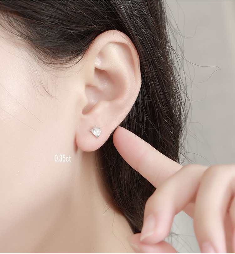 Daily, Date Occasion 1 Pair 925 Sterling Silver Moissanite Moissanite Earrings Geometric Ear Studs