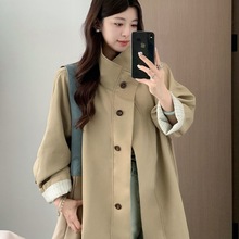 立领风衣外套女2025秋季新款中长款韩系小个子卡其色学生春秋大衣