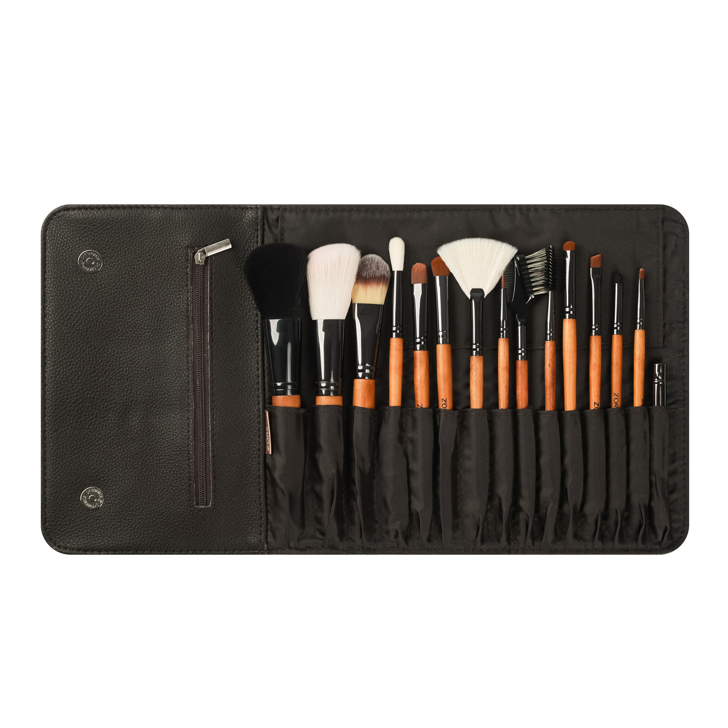 Zhuolya de gama alta herramientas de belleza traje de oro nogal Luz de lujo pelo de los animales 15 pinceles de maquillaje profesional conjunto completo