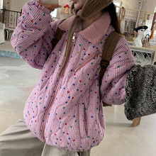 秋冬新款粉色翻领羊羔绒短款棉服外套女宽松美式保暖面包服潮