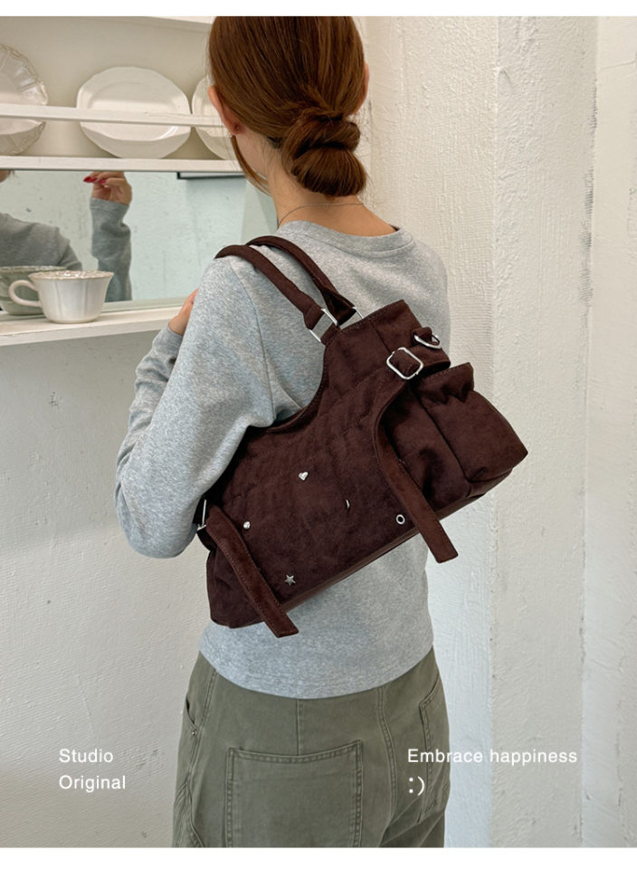 Túi tote da lộn mềm dáng shopping, túi đeo vai và đeo chéo dung lượng lớn — màu cà phê, màu nâu, màu trắng ngà, màu xám chi tiết 10