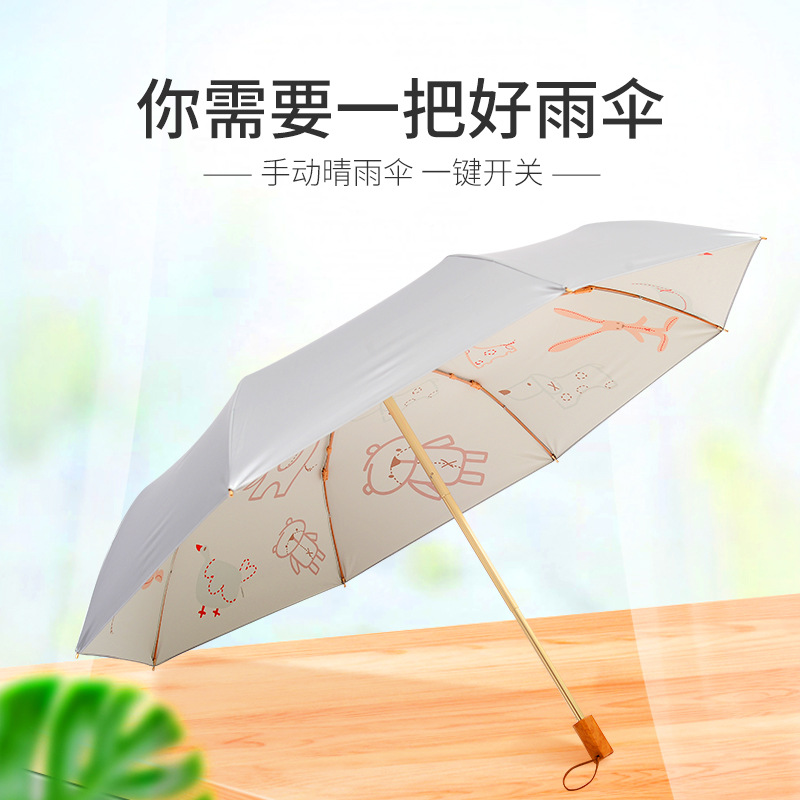 源头工厂手动钛银时尚全遮光铝合金定制logo紫外线折叠晴雨两用伞|ms