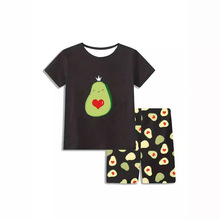 佐雅小中大童夏装两件套牛油果印花圆领T恤清凉沙滩裤 新款童套装