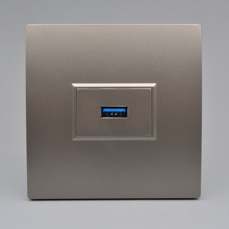 深灰色3.0USB电脑墙壁面板86型USB数据延长线插座USB对接直插模块
