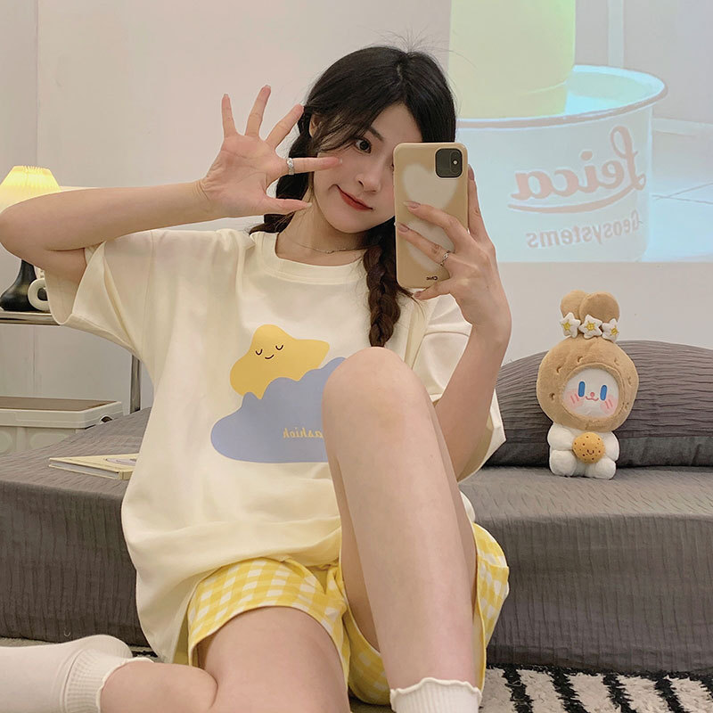 Women's Pajamas Summer Fresh Round Neck Short Sleeve Shorts Thin Sweet Girl's Simple Casual Home Clothes suit Women's Pajamas Summer Fresh Round Neck Short Sleeve Shorts Thin Sweet Girl's Simple Casual Home Clothes suit