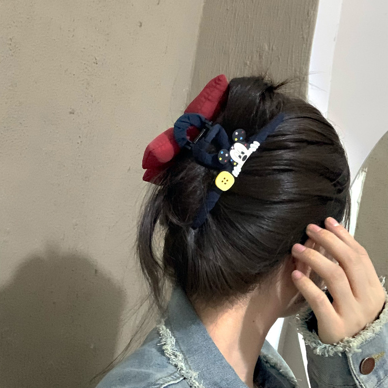 韩系AB面抓夹红色充棉蝴蝶结米奇盘发夹头饰2025新款大号鲨鱼夹女|undefined