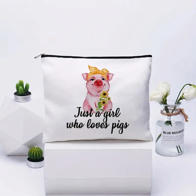 Bolsa de cosméticos transfronteriza de Amazon para mujer Bolsa de almacenamiento de cosméticos de cerdo Rosa lindo bolsa de lino bolsa de cremallera impermeable