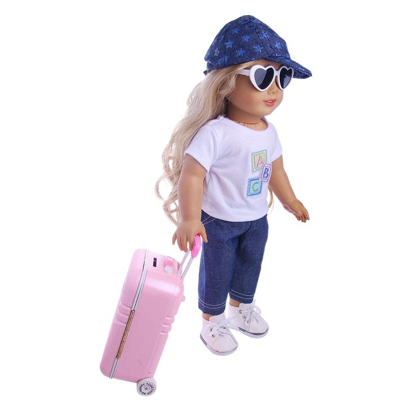 18 pulgadas American Girl muñeca accesorios equipaje 43cm xiafu muñeca trolley caso equipaje fábrica pelo recto