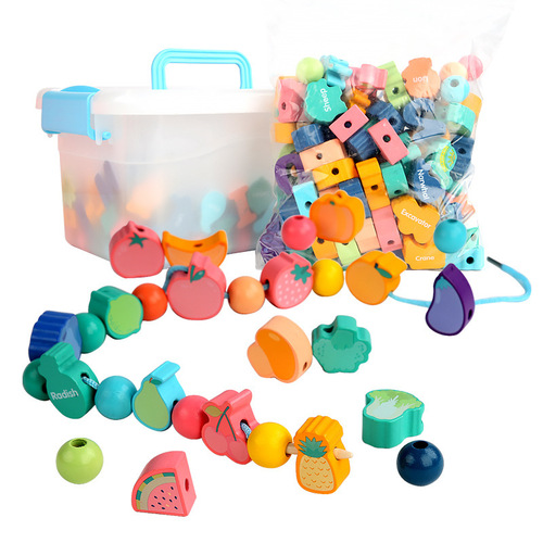 Wooden large beads beaded fruits and vegetables twelve zodiac signs farm forest sea animals number symbols round beads