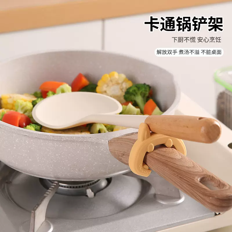 跨境硅胶兔子锅铲架创意食品级防溢锅盖置物架厨房多功能防烫架