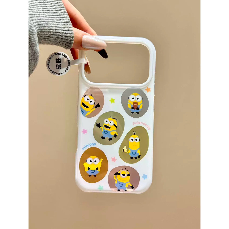 Milky white background with colorful circles, Minion double-layer case suitable for iPhone 17 Pro Max, Apple 16, 15 new model, 14 for women Milky white background with colorful circles, Minion double-layer case suitable for iPhone 17 Pro Max, Apple 16, 15 new model, 14 for women