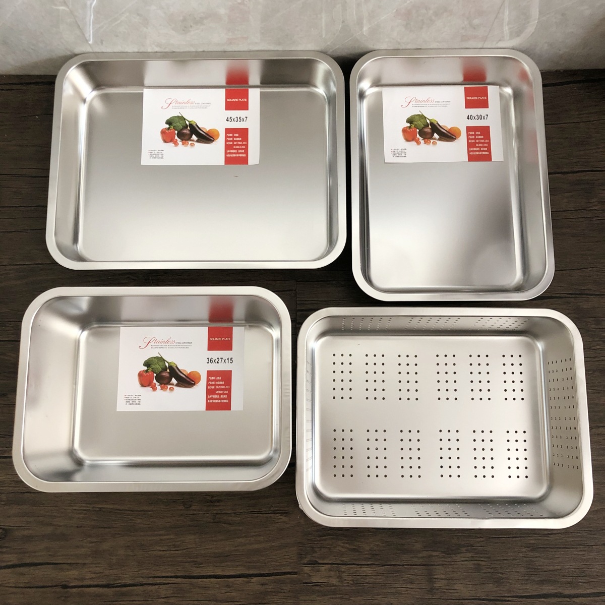 不锈钢方盆长方形平底方盘 自助餐盆商用带盖快餐菜盆加厚猫砂盆