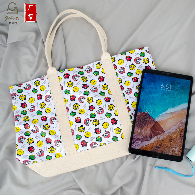 小清新小河童帆布手提购物袋帆布袋创意皮革日系印花袋