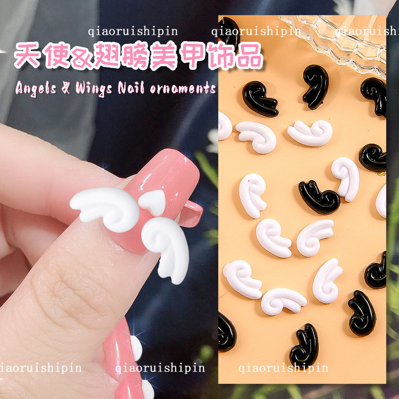 Little Red Book New Nail Art White Angel Wings Jewelry Left and Right Splicing Resin Diamond Nail Decoration Little Red Book New Nail Art White Angel Wings Jewelry Left and Right Splicing Resin Diamond Nail Decoration