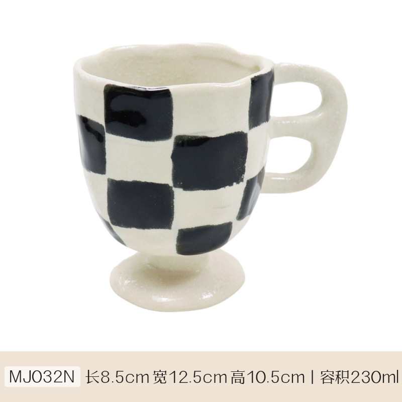 Meijiahui cuadrícula negra y blanca mano cerámica taza de café de alta calidad retro nicho wave point latte taza de menú