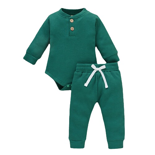 Basic spring and autumn suits for boys and girls, infants and young children, cotton waffle stand-up collar hoodie + trousers two-piece set foreign trade children's clothing