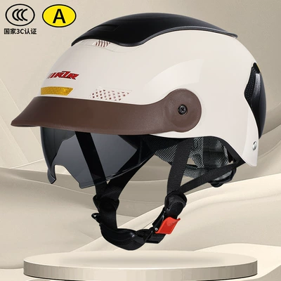 Motorcycle electric car helmet 3C certification summer big sunroof with brim half helmet men and women light new helmet (Motosiklet kaskı (dəbilqə)) - zero-sense-skylight-off-white