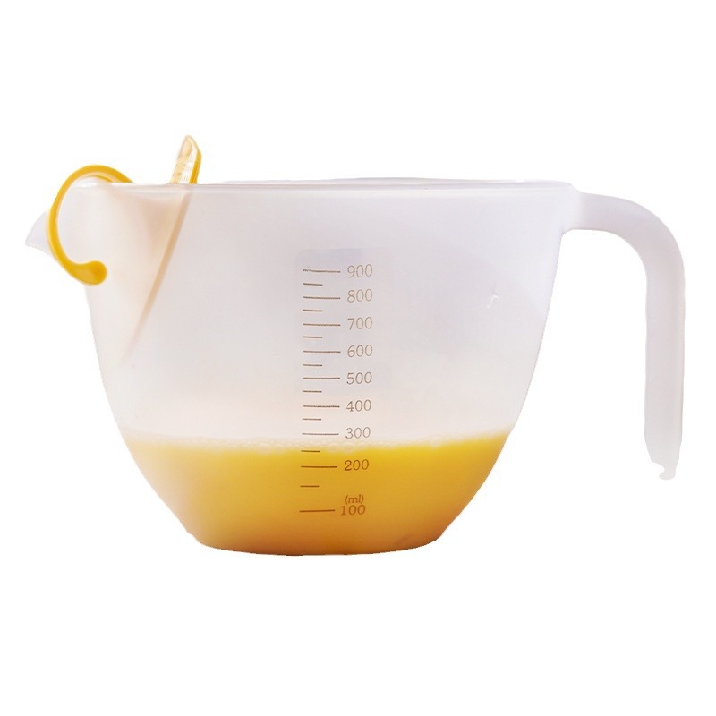 Filtro taza de medición con escala de plástico huevo batir taza ml taza de medición huevo líquido tazón de mezcla para hornear leche de soja tazón especial
