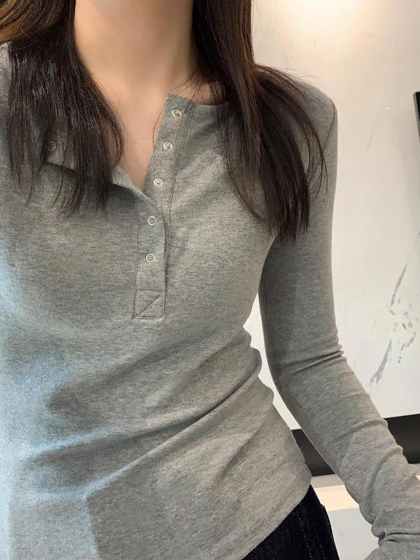 慕斯绒弹力打底衫亨利领扣子修身显瘦极简风长袖T恤25早秋G091113|undefined