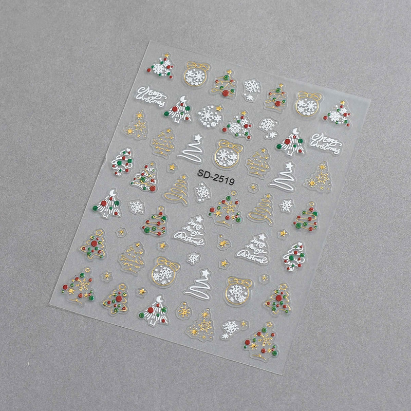 跨境爆款圣诞系列美甲贴纸雪花圣诞树可爱麋鹿烫金圣诞美甲贴纸|undefined