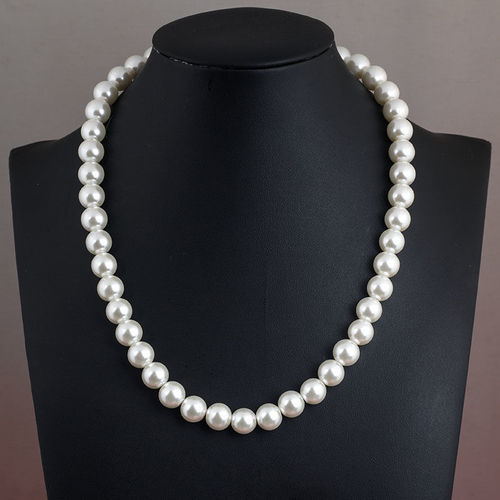 Pearl Necklace for Women, Gift for Mom, Glass Imitation Pearl White Round Bead Accessory, Cheongsam Accessory, Lockchain, Necklace