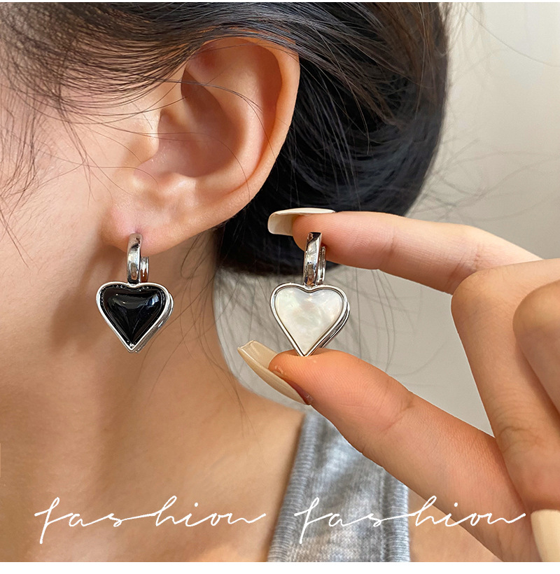 Perlmutt Herz Ohrstecker Vergoldet Silber Minimalistisch Elegant_voghion.com