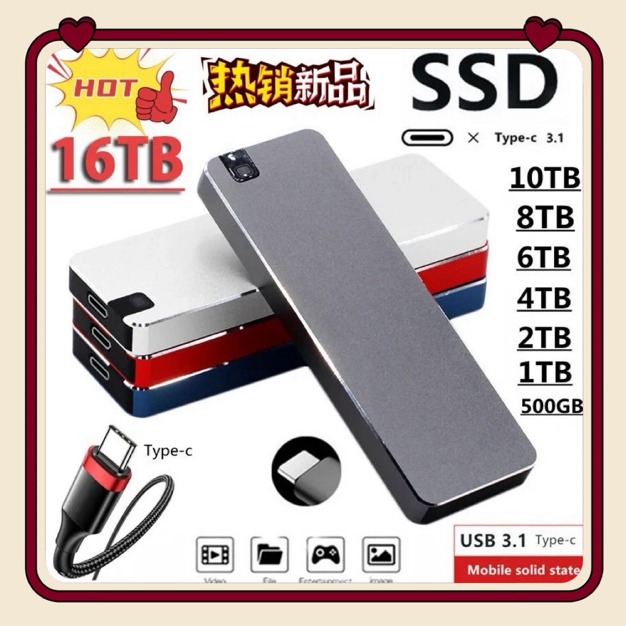 2025 comercio exterior transfronterizo expansión actualización 1TB2TB4TB8TB fábrica de SSD móvil externo en stock