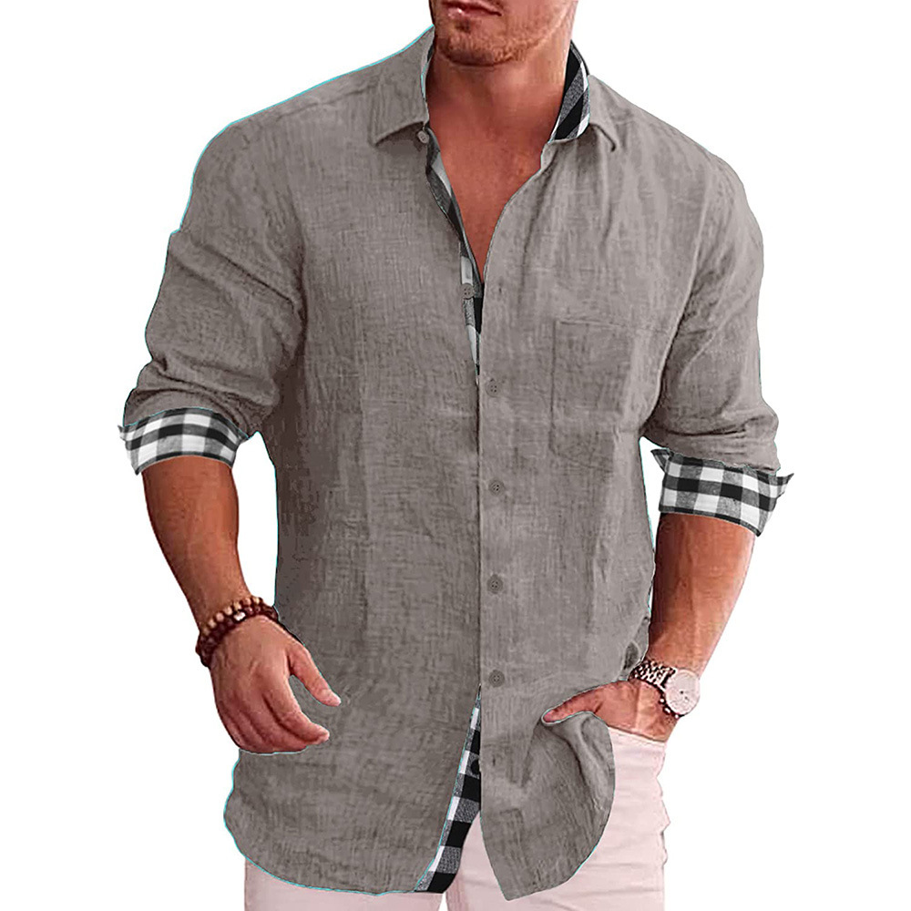 Camisa de hombre manga larga 2022 otoño europeo y americano casual hombres Camisa de algodón y lino hombres Amazon Comercio exterior camisa hombres