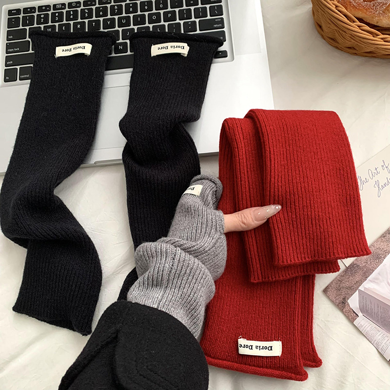 Guantes de manga de lana de punto de color sólido rosa de dopamina para niñas alargadas otoño y invierno versátiles estudiantes pila manga