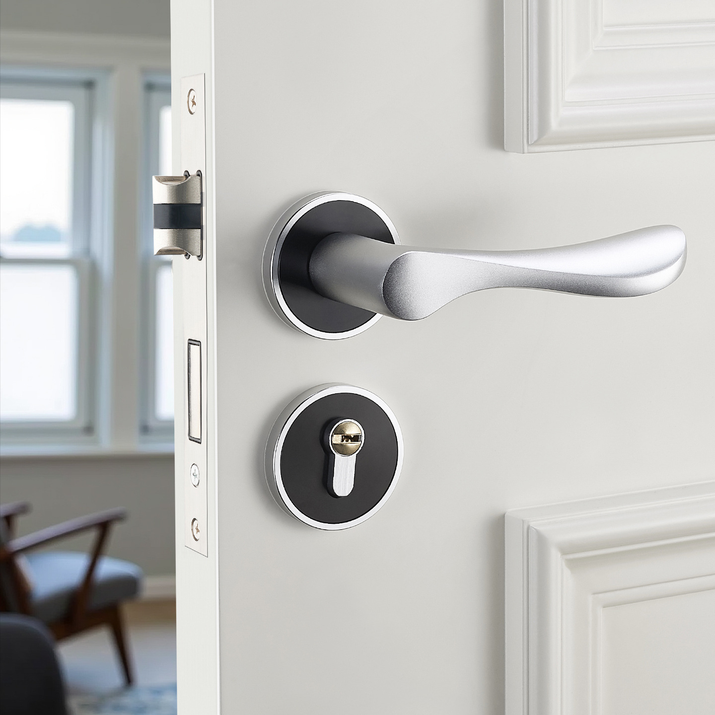 Cerradura de la puerta de aluminio espacial cerradura de la puerta interior dormitorio negro split cerradura de la manija cerradura de la puerta dividida de arena negro