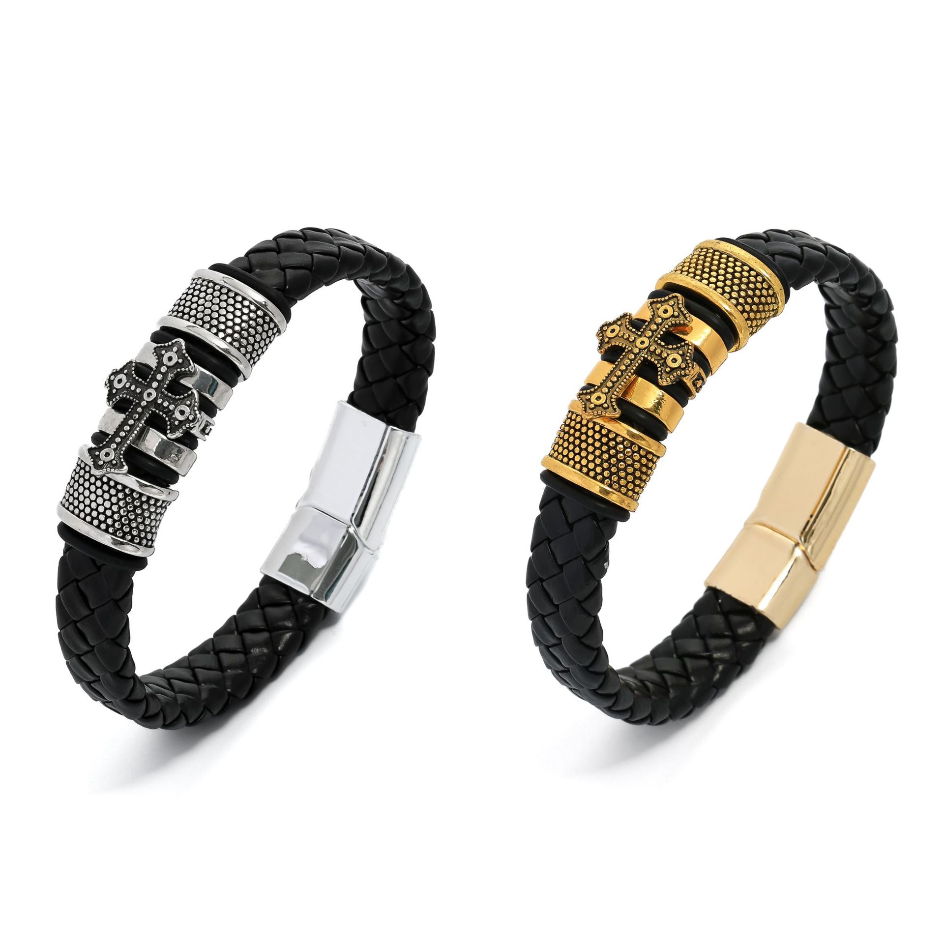 Yun Brocade Woven Bracelet temu Woven Cross Men's Leather Bracelet Bracelet Wholesale Punk Style Cross Border Bracelet