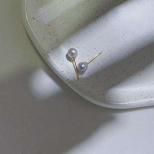 Simple sea water pearl 6-7 small earring Japanese akoya really linen silver gray perfect circle slightly defective S925 silver needle