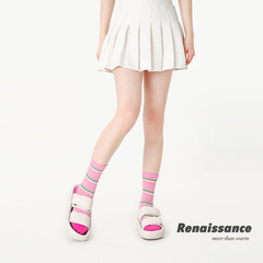 文藝復興原創女襪夏季薄款拼色條紋中筒襪網眼棉無骨禮盒裝襪子女
