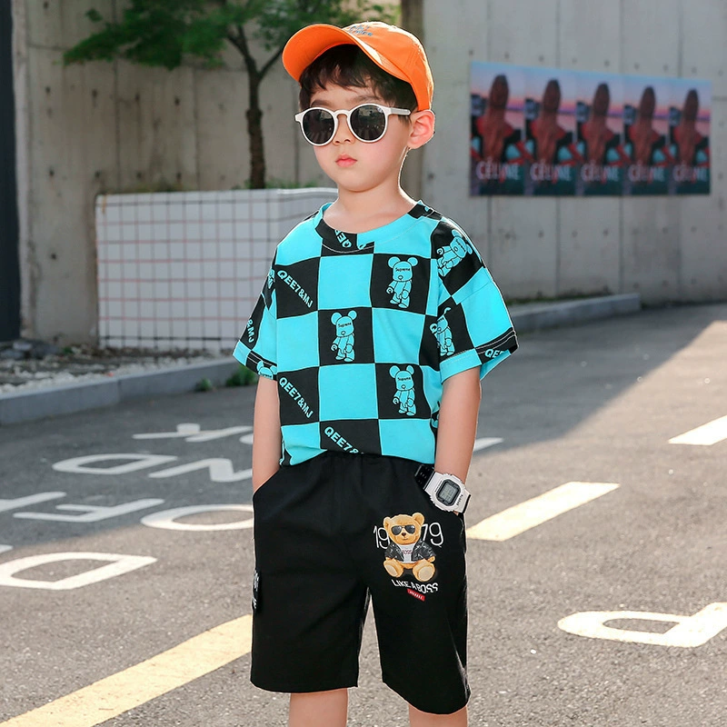 Set for leisure for boys, cartoon summer clothing, uniform, trousers, 2024 years, for teenagers, with short sleeve