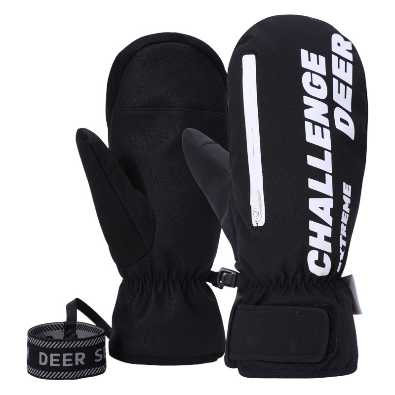 Guantes de esquí de Invierno para mujer cálido forrado de lana chapa de estudiante mapache interior cinco dedos equitación Pantalla táctil impermeable para hombres plus